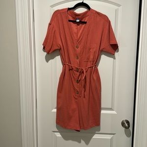 Coral button up romper